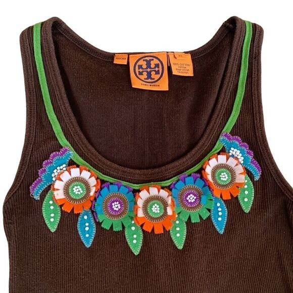 Tory Burch embroidered Brown, Floral, Boho tank top size xs‎ - Picture 2 of 5